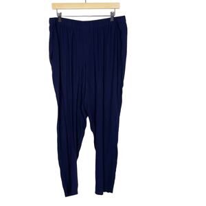 Eileen Fisher Medium Navy Blue Silk Georgette Crepe Slouchy Ankle Pants Pull On